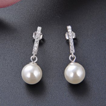 White Pearl Over Sterling Silver Earrings for Women